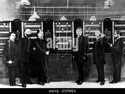 Posta, telefono, centrale telefonica, primo scambio di telecomunicazioni in Germania, Berlino, 1.4.1881, diritti aggiuntivi-clearences-non disponibili Foto Stock