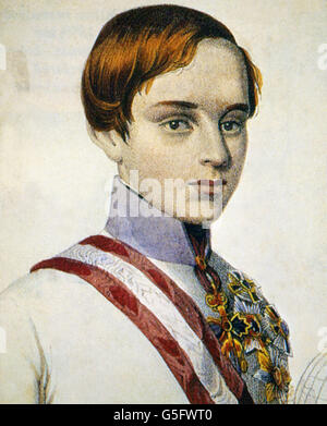 Franz Joseph i, 18.8.1830 - 21.11.1916, imperatore d'Austria 2.12.1848 - 21.11.1916, ritratto, circa 1845, stampa dopo illustrazione contemporanea, Foto Stock