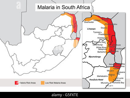 La malaria in Sud Africa Mappa. Foto Stock