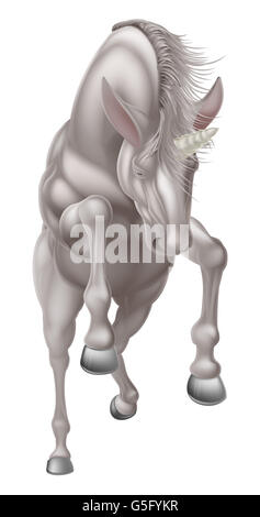 Una illustrazione di un bianco mitologica unicorn allevamento di cavalli sulle zampe posteriori o acceso o il salto visto dalla parte anteriore Foto Stock