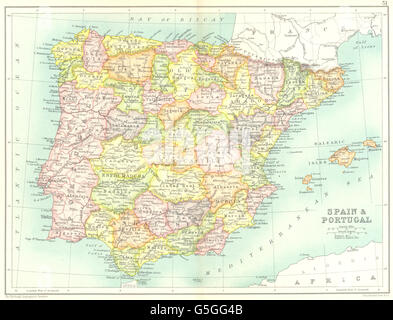 IBERIA: Spagna mostra province & Portogallo, 1909 Mappa antichi Foto Stock