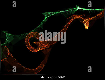 Abstract verde rosso fiamma lowploly fumo di tanti triangoli sfondo per utilizzare nel design Foto Stock