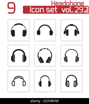 Vettore cuffie nero set di icone Illustrazione Vettoriale