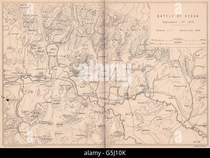 FRANCO-prussiana di guerra: la Battaglia di Sedan Settembre 1870. Donchery Ardenne, 1875 Mappa Foto Stock