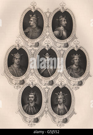 Inglese: Re Enrico I, II & III; Stephen; Richard I; Giovanni; Edward I, 1853 Foto Stock