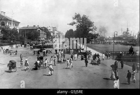 Una barricata sul Bund britannico alla Custom House di Hankow, Cina. Foto Stock