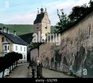 Der Turm der römisch-katholischen Pfarrkirche San Gallus di Bregenz, Vorarlberg. Il campanile della chiesa di San Gallo, Bregenz, Vorarlberg, Austria. Foto Stock