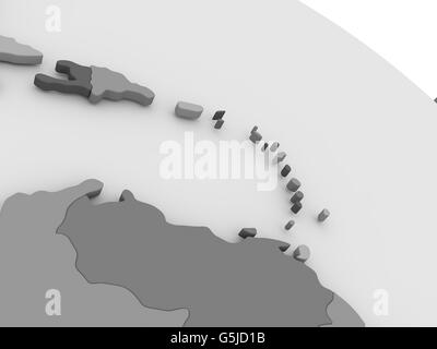 Mappa di Sud dei Caraibi sul modello grigio della terra. 3D illustrazione Foto Stock