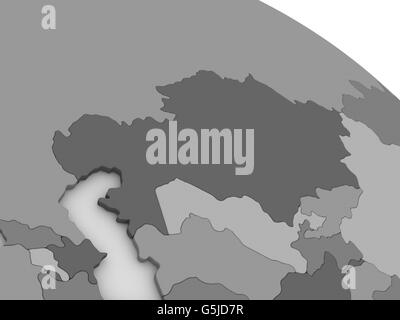 Mappa di Kazakistan sul modello grigio della terra. 3D illustrazione Foto Stock