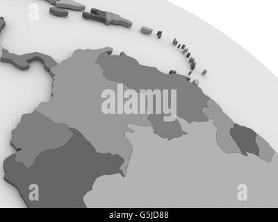 Mappa di Colombia e Venezuela il modello grigio della terra. 3D illustrazione Foto Stock