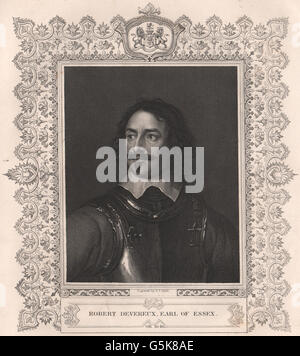 Storia britannica: Robert Devereux, Earl of Essex. TALLIS, antica stampa 1853 Foto Stock