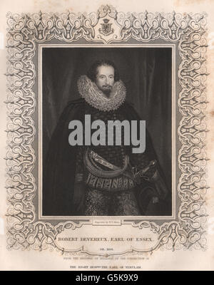 Storia britannica: Robert Devereux, Earl of Essex. TALLIS, antica stampa 1853 Foto Stock