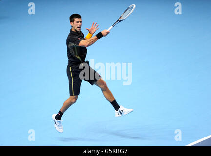 Tennis - Barclays ATP World Tour Finals - Day Seven - O2 Arena. Novak Djokovic in Serbia ha battuto Juan Martin del Potro in Argentina Foto Stock