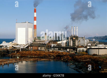 Il vapore dal mulino di pile di fumo; PORT ANGELES; WASHINGTON; STRETTO DI JUAN DE FUCA; USA Foto Stock