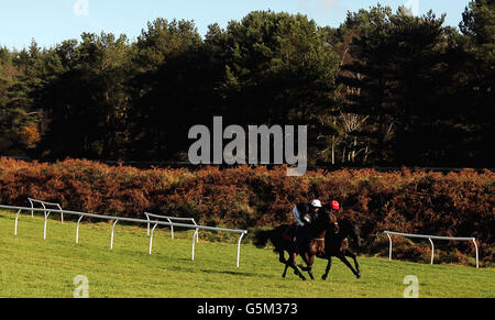 Big Bucks guidato da Ruby Walsh (a destra) esercizi durante lo Student Raceday all'Ippodromo di Exeter. Foto Stock