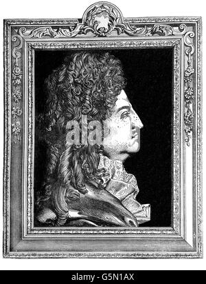 Louis XIV (1638 - 1715), noto come Luigi il Grande (Louis le Grand) o il Re Sole (Le Roi-Soleil), era un monarca della Casa di Borbone che governarono come Re di Francia dal 1643 fino alla sua morte nel 1715. Foto Stock