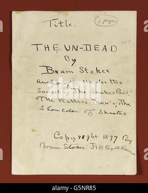 La pagina del titolo originale, del classico horror Dracula. Si prevede che il manoscritto di Bram Stoker recupererà 1.1 milioni quando sarà sottoposto al martello il mese prossimo a New York. Foto Stock