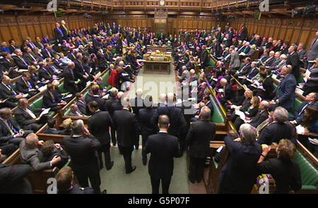 L'Aula di discussione durante il primo ministro di domande nella Camera dei Comuni di Londra. Foto Stock