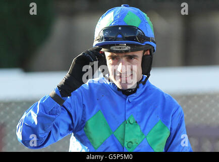 Ruby Walsh festeggia la vittoria su Hurricane Fly nell'ostacolo dell'Istabraq Festival durante il Leopardstown Christmas Festival all'ippodromo di Leopardstown, Dublino, Irlanda. Foto Stock