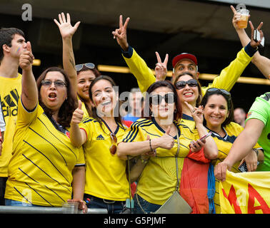 Chicago, Stati Uniti d'America. Il 22 giugno, 2016. La Colombia è un fan allegria durante la Copa America Centenario semifinale partita di calcio contro il Cile a Chicago, Illinois, Stati Uniti, il 22 giugno 2016. Credito: Bao Dandan/Xinhua/Alamy Live News Foto Stock