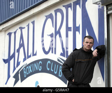 Pugilato - Frankie Gavin Photocall - Hall palestra verde. Frankie Gavin durante una telefonata alla Hall Green Gym di Birmingham. Foto Stock