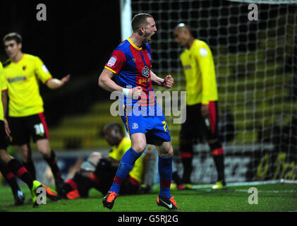 Calcio - Npower Football League Championship - Watford / Crystal Palace - Vicarage Road. Peter Ramage del Crystal Palace celebra il suo primo traguardo Foto Stock