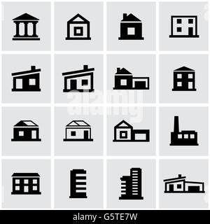 Vettore edifici nero icona impostare Illustrazione Vettoriale