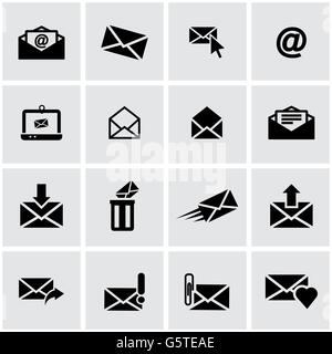 Il vettore di posta elettronica nero icona impostare Illustrazione Vettoriale