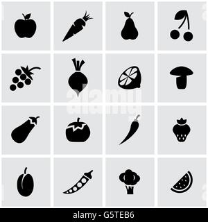 Nero di vettore di frutta e verdura icona impostare Illustrazione Vettoriale