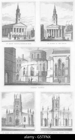 Chiesa di Londra:St.John,Waterloo; St.Martin-Fields;Tempio;San Marco Evangelista, 1832 Foto Stock