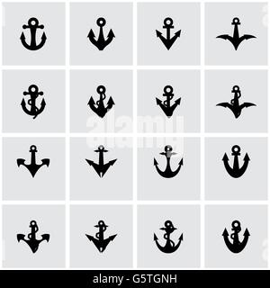Vettore di ancoraggio nero icona impostare Illustrazione Vettoriale