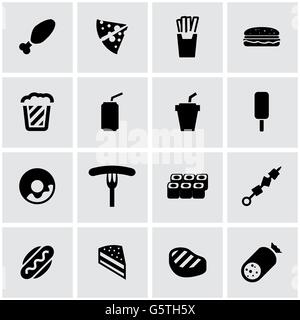Vettore un fast food nero icona impostare Illustrazione Vettoriale