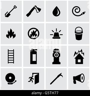 Vettore vigile del fuoco nero icona impostare Illustrazione Vettoriale