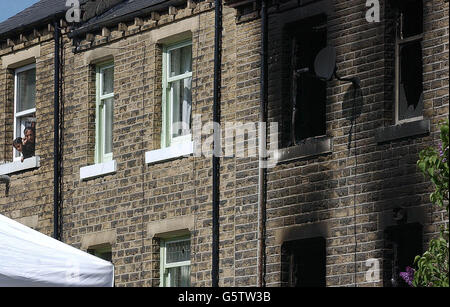 Casa di fuoco a Huddersfield Foto Stock