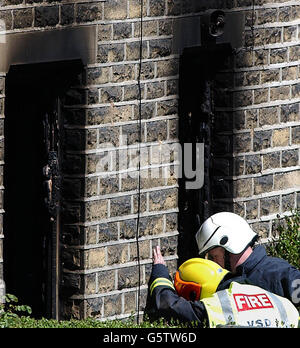 Casa di fuoco a Huddersfield Foto Stock