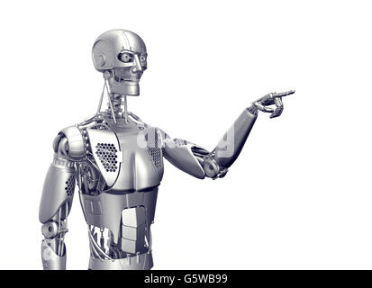 Robot umanoide isolato su bianco con percorso di clipping, 3d illustrazione Foto Stock