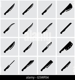 Vector nero coltello da cucina icona impostare Illustrazione Vettoriale