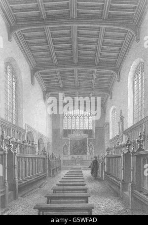 CAMBRIDGE: la cappella. St. John's College. Figura solitaria. (Le Keux), c1842 Foto Stock