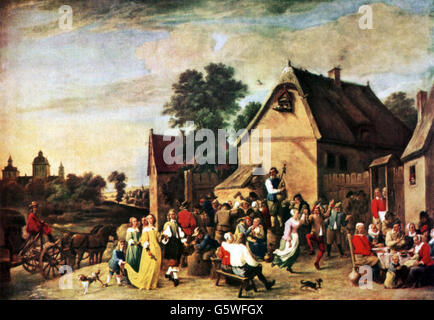 Belle arti, Teniers il giovane, David (1610 - 1690), pittura, 'Flemish Kermess', 1652, olio su tela, 15,7 x 22,1 cm, Museo reale delle Belle Arti, Bruxelles, diritti aggiuntivi-clearences-non disponibile Foto Stock