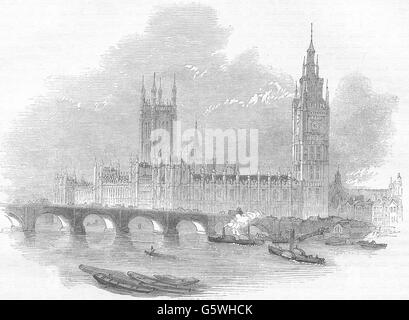 Le Case del Parlamento: il nuovo Palazzo di Westminster da Hungerford Bridge, 1850 Foto Stock