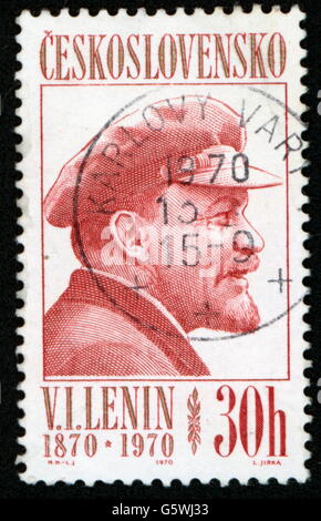 Lenin (Vladimir Ilyich Ulyanov), 22.4.1870 - 21.1.1924, politico russo, ritratto, francobollo di 30 scrutatori che commemora il suo centesimo compleanno, posto di stato cecoslovacco, 1970, Foto Stock