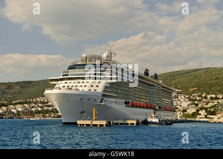 Registrati Maltese Celebrity nave da crociera "riflessione" sulla banchina del porto di crociera di Bodrum, Turchia. Foto Stock