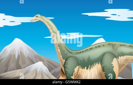 Scena con un dinosauro e montagne illustrazione Illustrazione Vettoriale