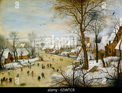 Pieter Brueghel il Giovane - Paesaggio invernale con Bird Trap - Foto Stock