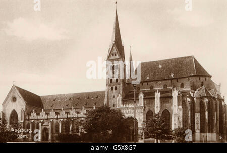 Geografia / viaggio, Germania, Augusta, chiese, cattedrale nostra Beata Signora, vista esterna, cartolina fotografica, Trinks e Co., 1930, diritti aggiuntivi-clearences-non disponibile Foto Stock