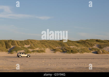 Blokhus, Danimarca - 22 agosto 2015: una guida auto sulla spiaggia di sabbia vicino a Blokhus in Jutland. Foto Stock