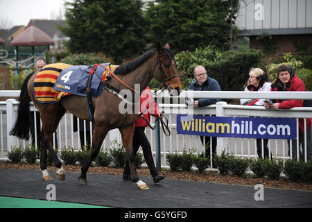 Corse di cavalli - Lincoln Trial Day - Ippodromo di Wolverhampton. I Racegoers osservano i cavalli mentre sono camminati intorno all'anello della sfilata durante il Lincoln Trial Day all'ippodromo di Wolverhampton Foto Stock