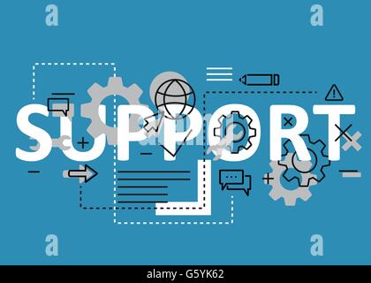 Concetto di supporto in linea piana con design icone ed elementi. Supporto moderno concetto di collezione di vettori. Concetto di supporto di scritte Illustrazione Vettoriale