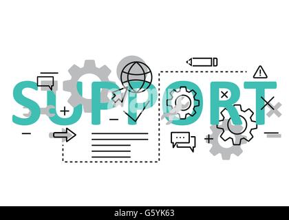 Concetto di supporto in linea piana con design icone ed elementi. Supporto moderno concetto di collezione di vettori. Concetto di supporto di scritte Illustrazione Vettoriale