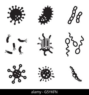 Vettore batteri nero set di icone. Illustrazione Vettoriale